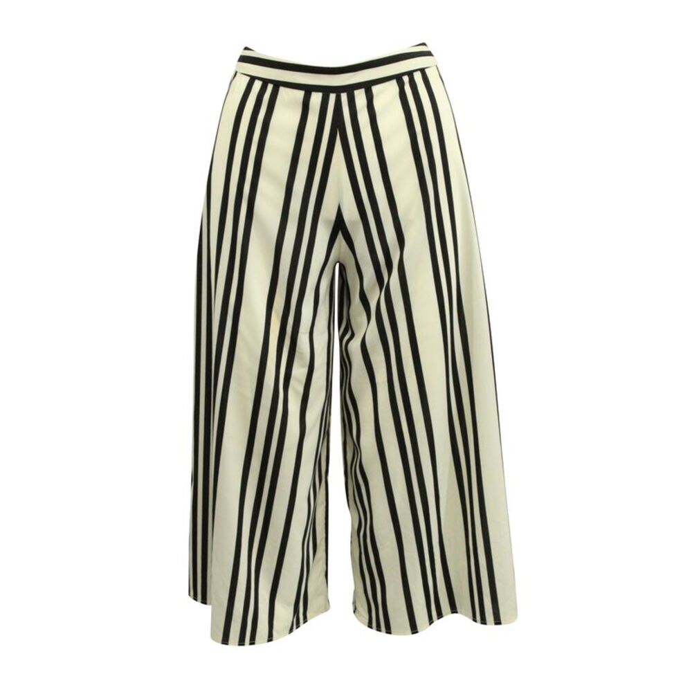 Alice + Olivia Striped Wide Leg Pants in White Polyester